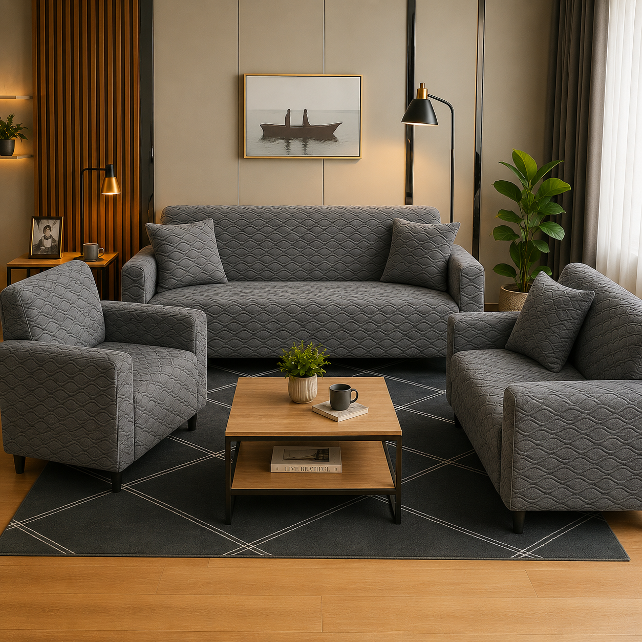 Petal Grey - Luxury Quality Strechable & Dust-proof Sofa Cover