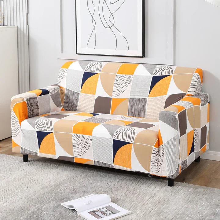 ORANGE SQUARE ABSTRACT-Luxury Quality Strechable & Dust-proof Sofa Cover