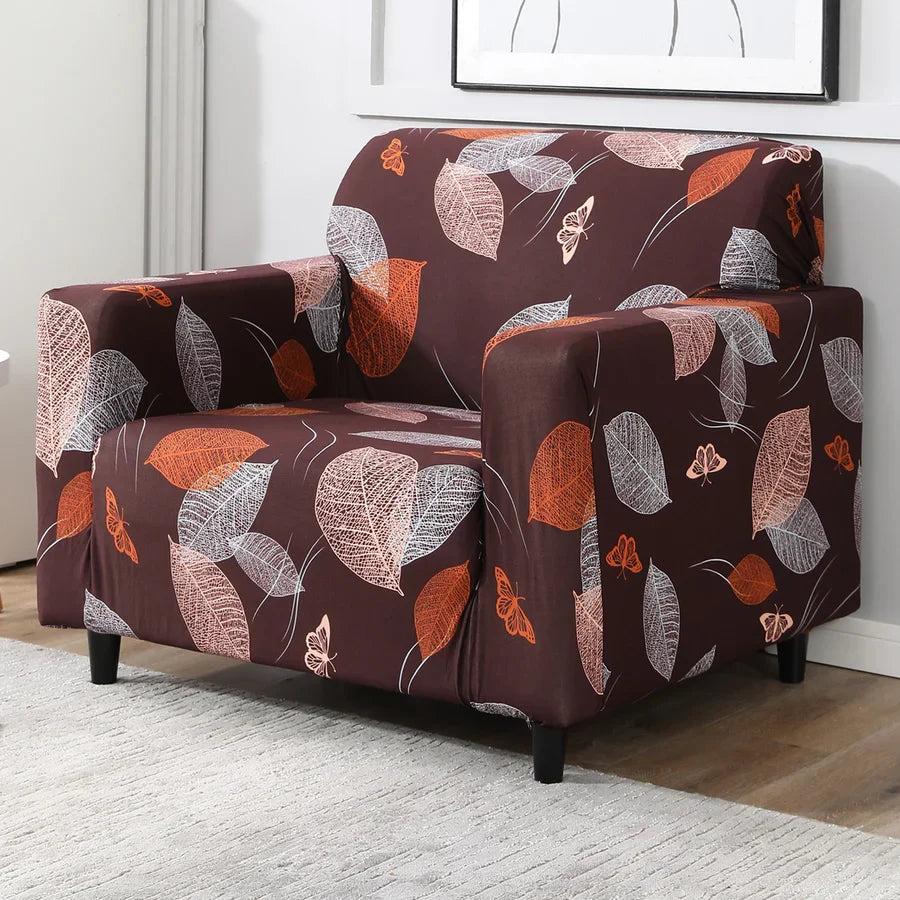 Sofa Cover-Maroon Leaf - Luxury Quality Strechable & Dust-proof Sofa Cover