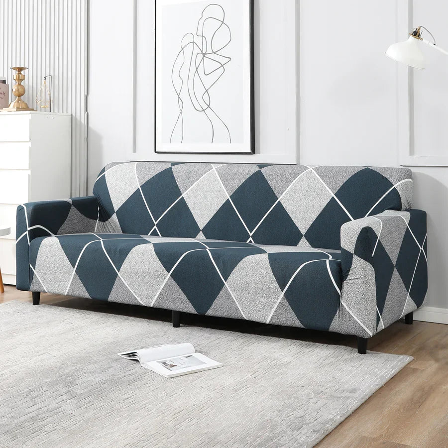 Checkerplaid Blue - Luxury Quality Strechable & Dust-proof Sofa Cover