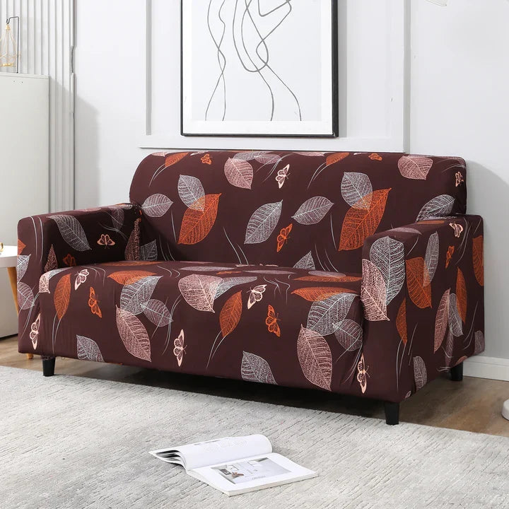 Sofa Cover-Maroon Leaf - Luxury Quality Strechable & Dust-proof Sofa Cover