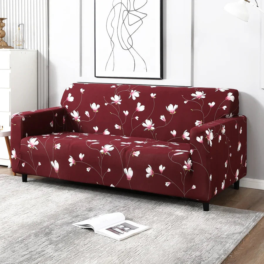 Floral Maroon - Luxury Quality Strechable & Dust-proof Sofa Cover
