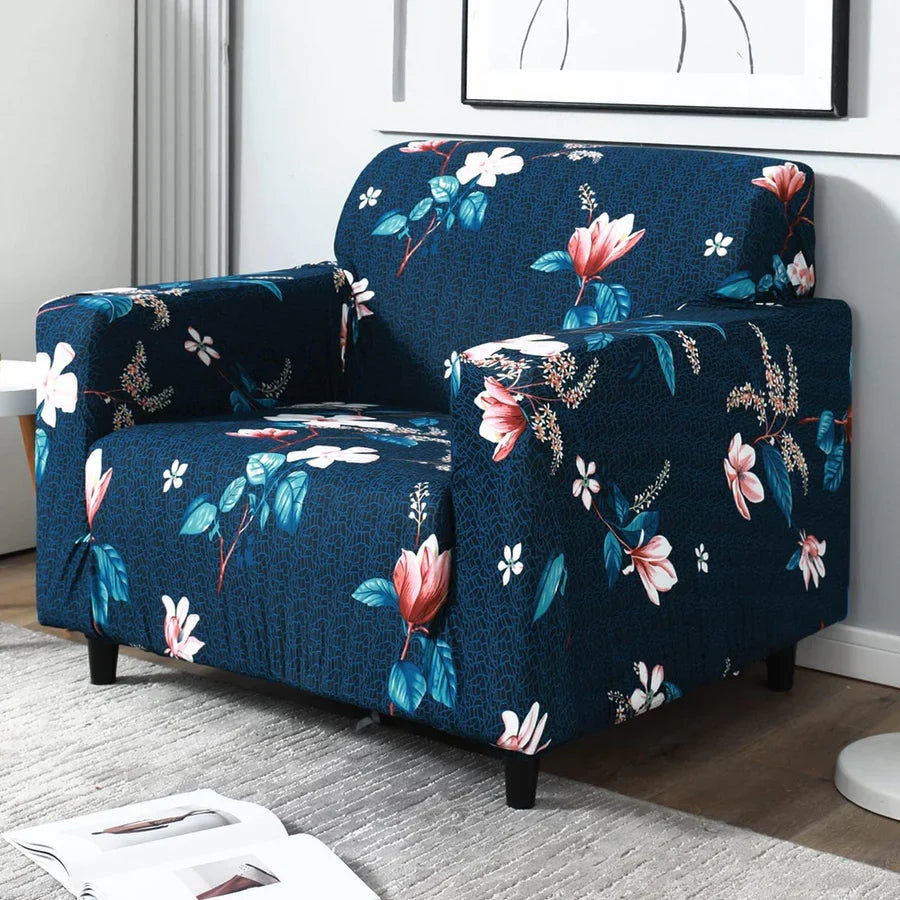 Sofa Cover- Blue Flooral - Luxury Quality Strechable & Dust-proof Sofa Cover