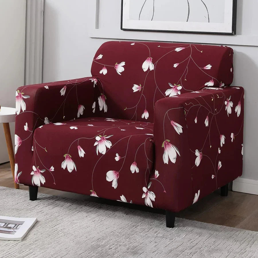 Floral Maroon - Luxury Quality Strechable & Dust-proof Sofa Cover