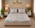 White Floral Cotton Blend Elastic Fitted King Bedsheet with 2 Pillow Covers- Super Furnishing  BUY 1 GET 1 FREE