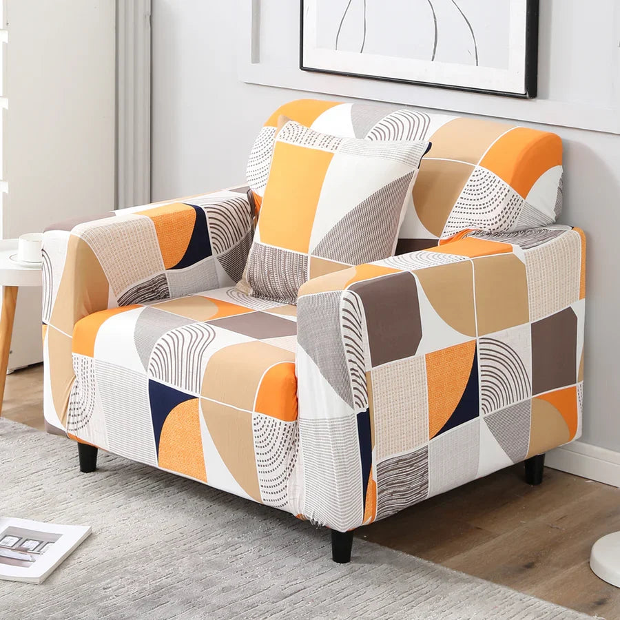 ORANGE SQUARE ABSTRACT-Luxury Quality Strechable & Dust-proof Sofa Cover