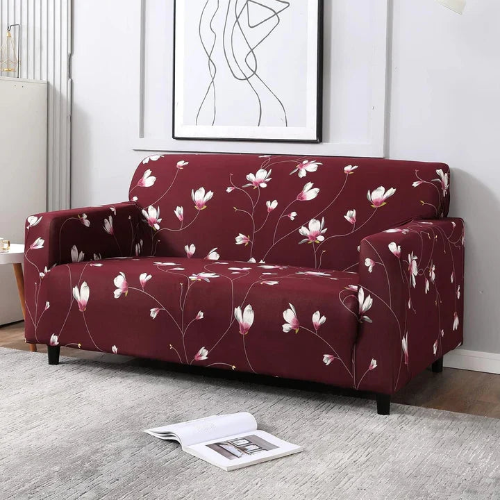 Floral Maroon - Luxury Quality Strechable & Dust-proof Sofa Cover