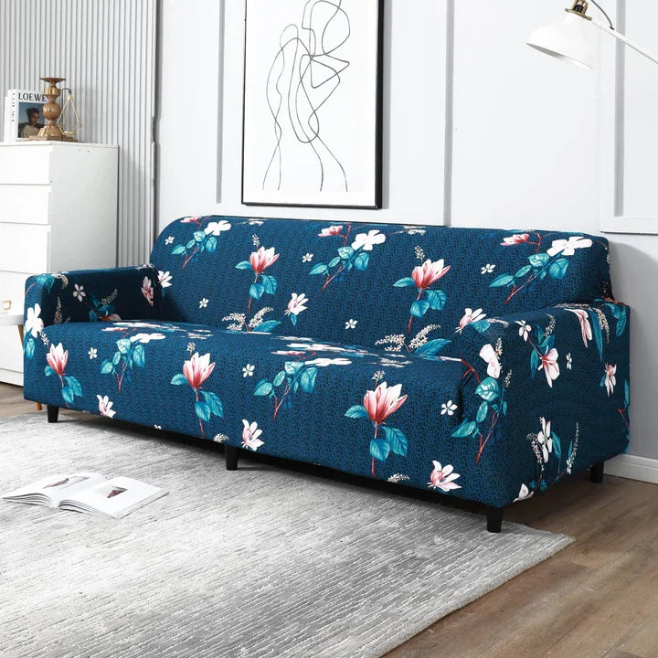 Sofa Cover- Blue Flooral - Luxury Quality Strechable & Dust-proof Sofa Cover