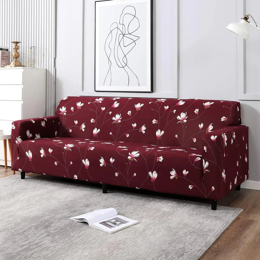 Floral Maroon - Luxury Quality Strechable & Dust-proof Sofa Cover