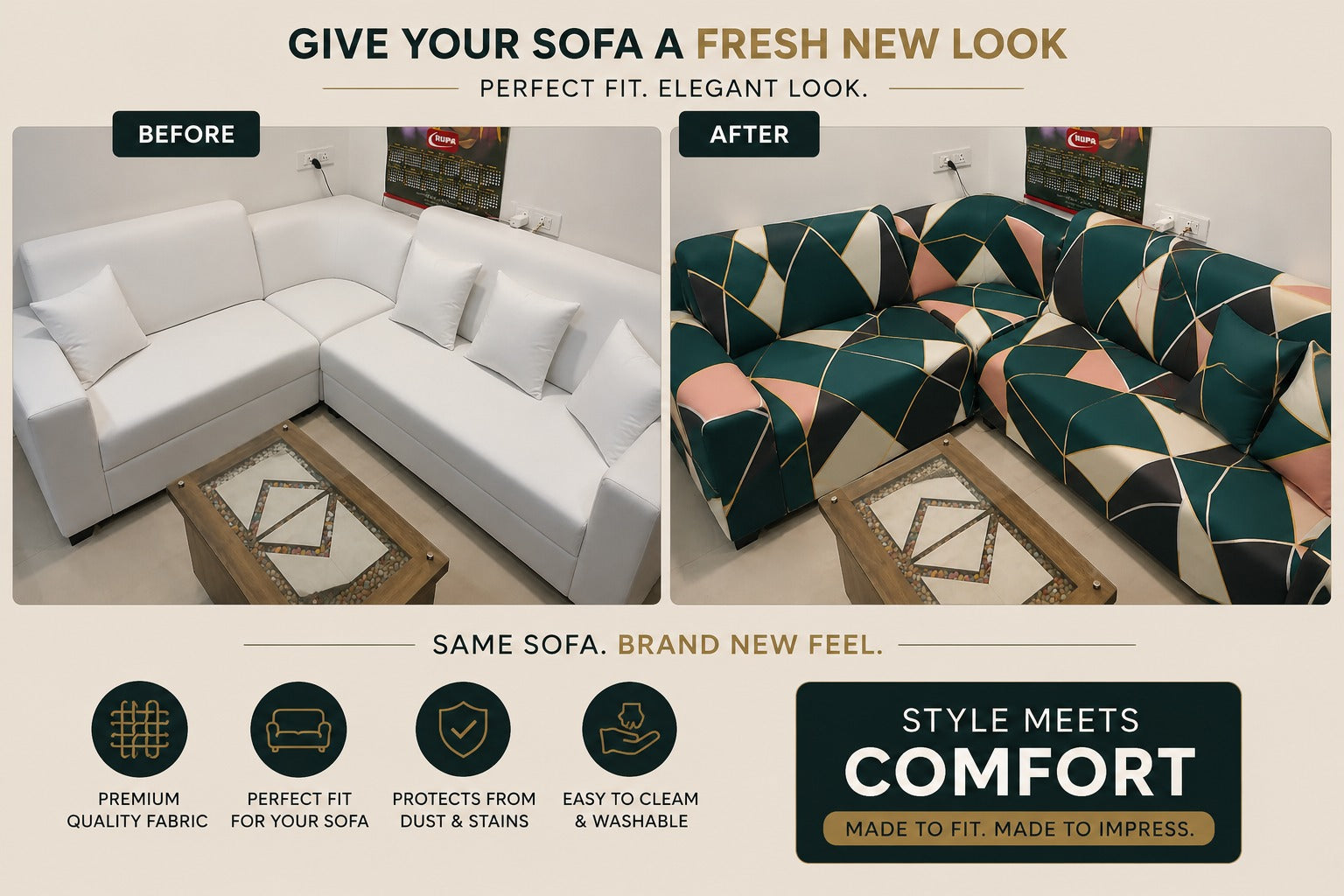L SHAPE SUPER FURNISHING CORNER SOFA COVER SET