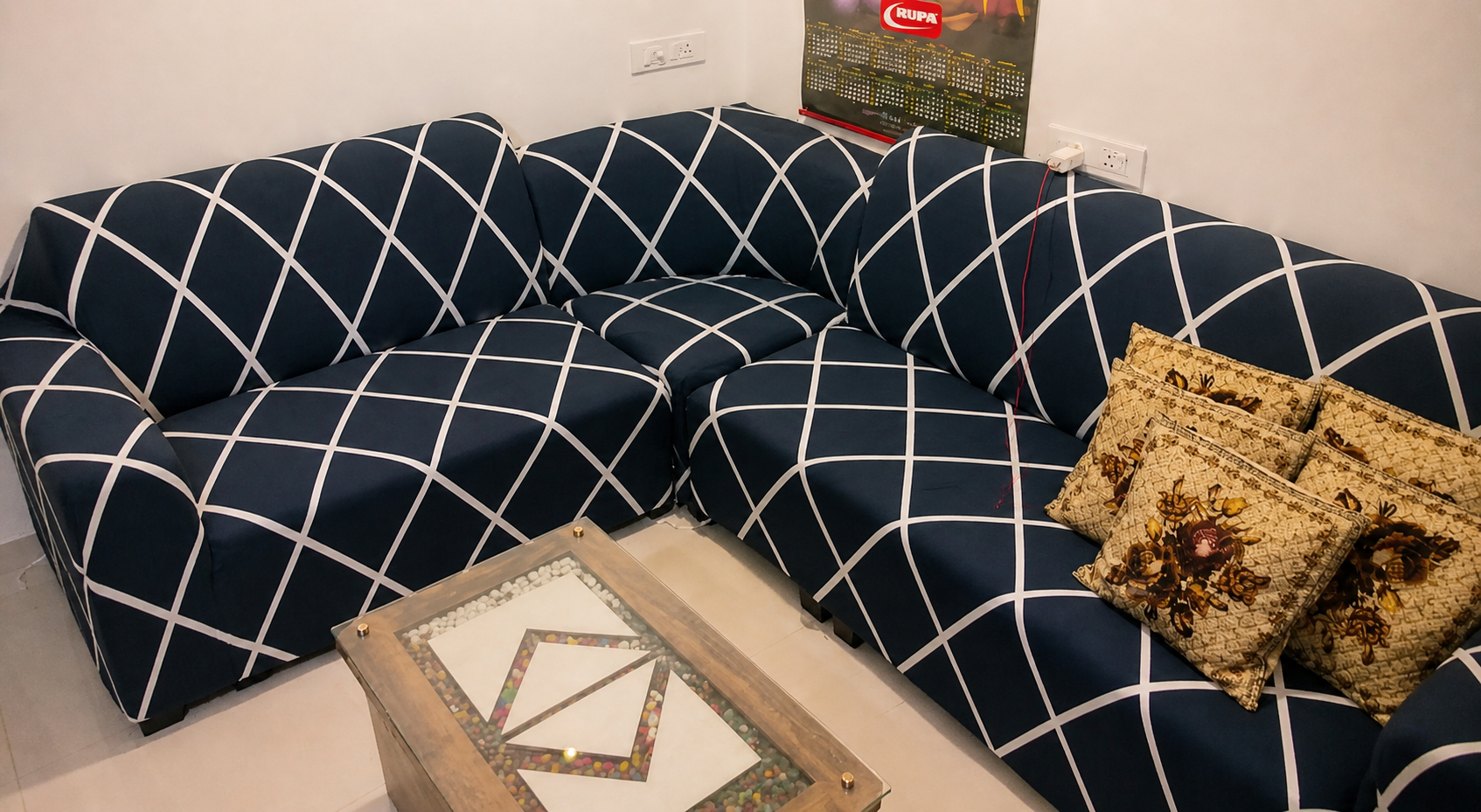 Cross Blue - Luxury Quality Strechable & Dust-proof Sofa Cover