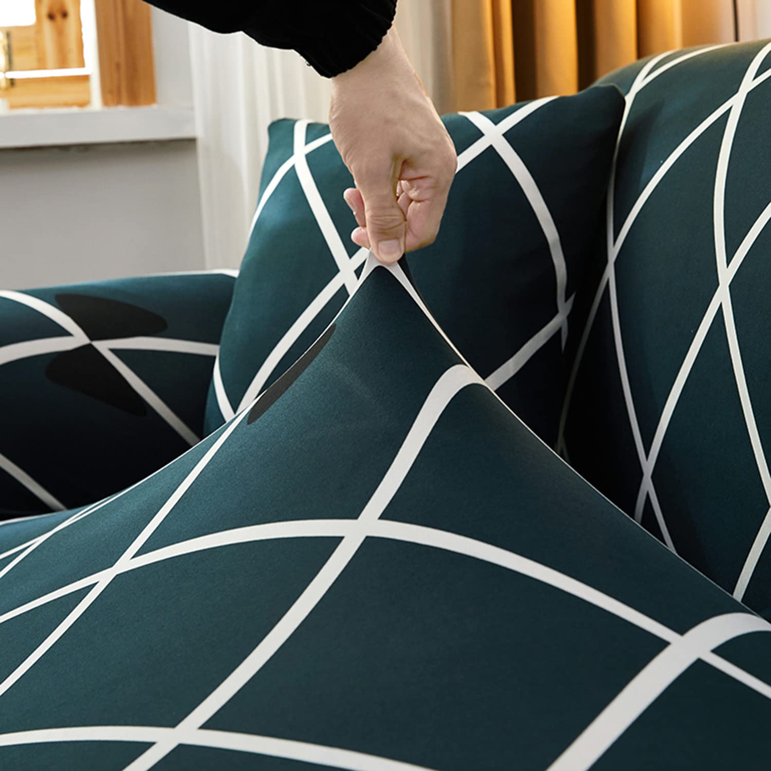L Shape Sofa Cover - Cross Blue