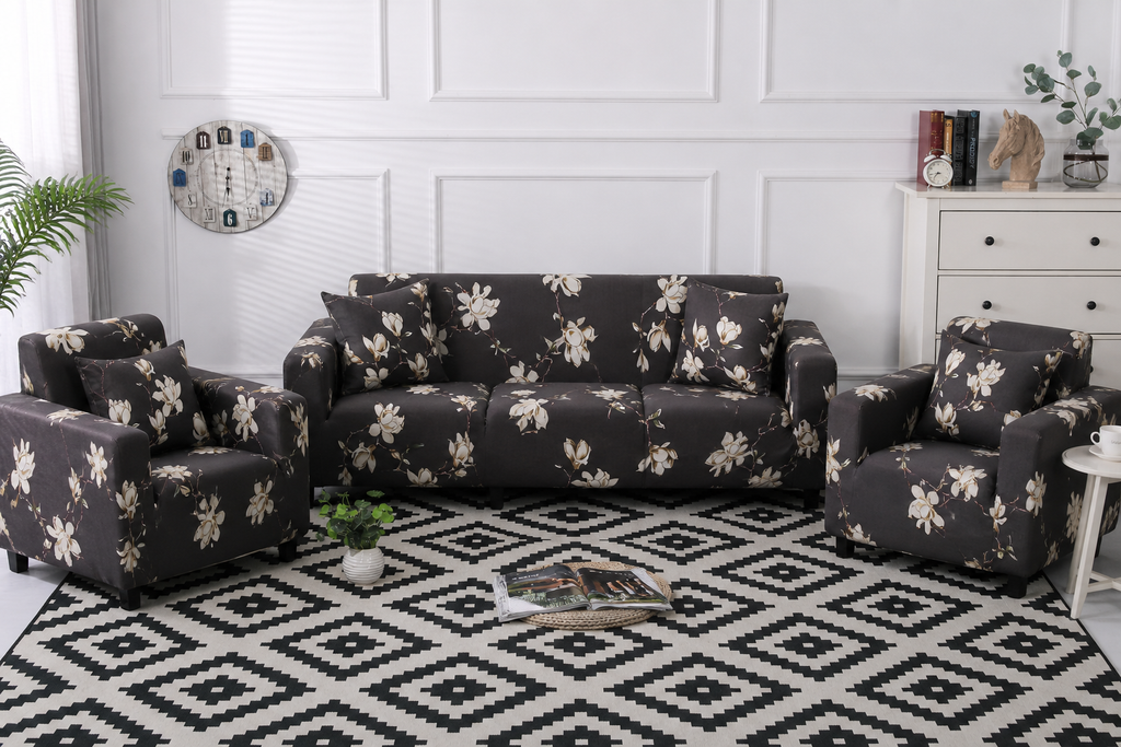 Brown Flooral - Luxury Quality Strechable & Dust-proof Sofa Cover