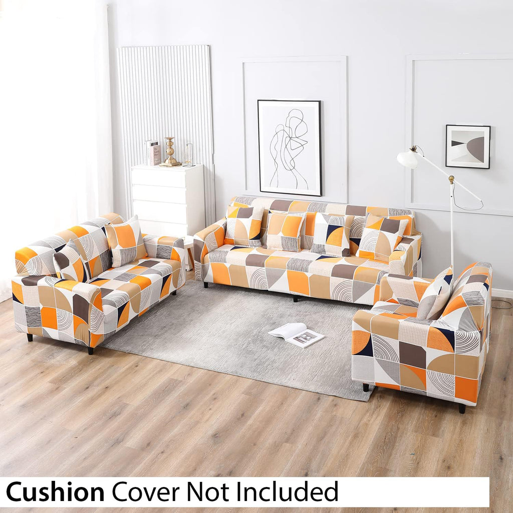 ORANGE SQUARE ABSTRACT-Luxury Quality Strechable & Dust-proof Sofa Cover