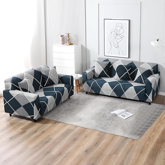 Checkerplaid Blue - Luxury Quality Strechable & Dust-proof Sofa Cover