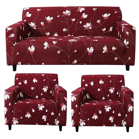 Floral Maroon - Luxury Quality Strechable & Dust-proof Sofa Cover