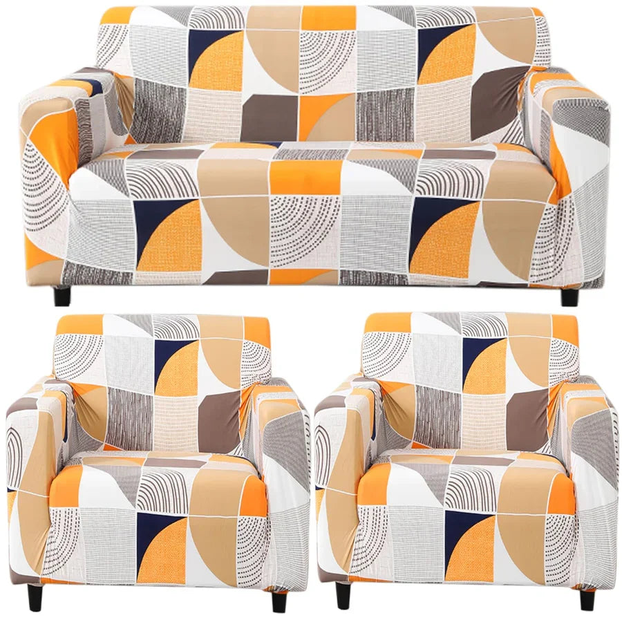 ORANGE SQUARE ABSTRACT-Luxury Quality Strechable & Dust-proof Sofa Cover