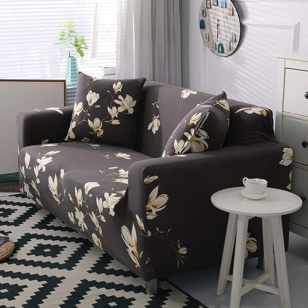 Brown Flooral - Luxury Quality Strechable & Dust-proof Sofa Cover