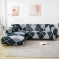 L Shape Sofa Cover-Checkerplaid Blue- Luxury Quality Strechable & Dust-proof Sofa Cover