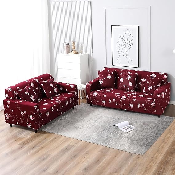 Floral Maroon - Luxury Quality Strechable & Dust-proof Sofa Cover