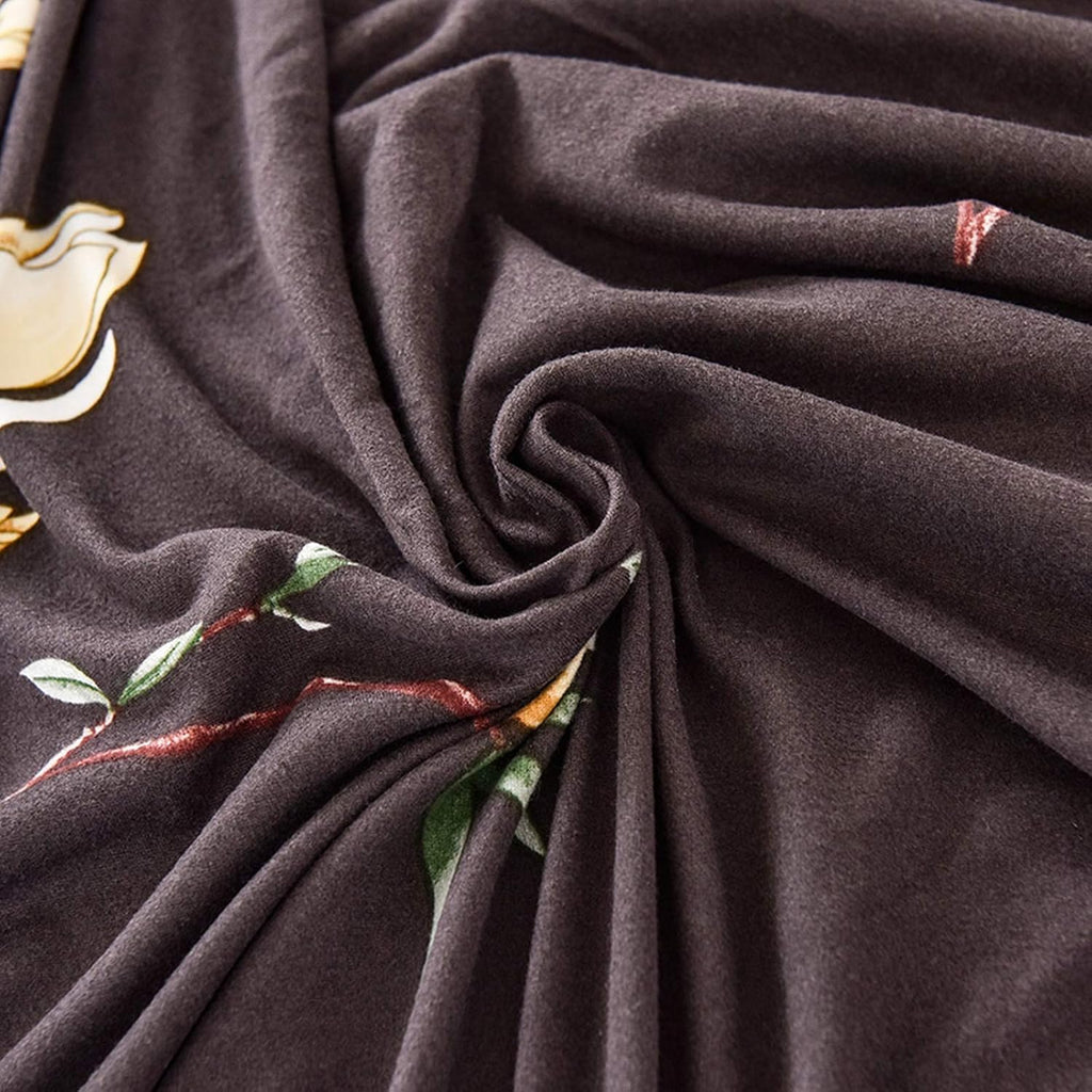 L Shape Sofa Cover- Floral Dark Coffee - Luxury Quality Strechable & Dust-proof Sofa Cover