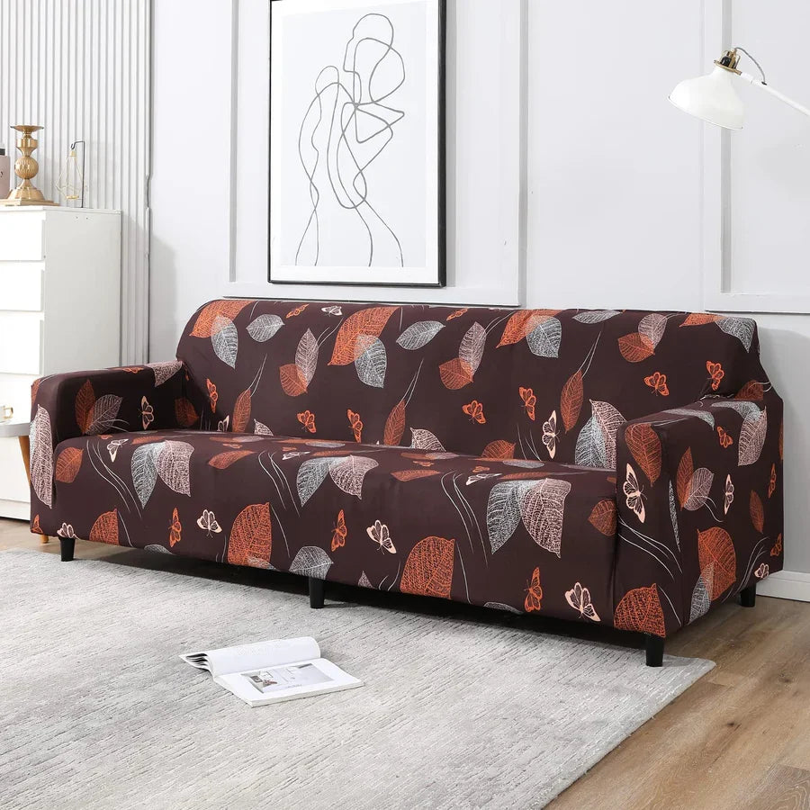 Sofa Cover-Maroon Leaf - Luxury Quality Strechable & Dust-proof Sofa Cover