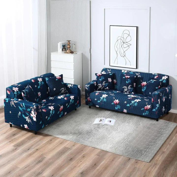 Sofa Cover- Blue Flooral - Luxury Quality Strechable & Dust-proof Sofa Cover