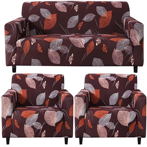 Sofa Cover-Maroon Leaf - Luxury Quality Strechable & Dust-proof Sofa Cover