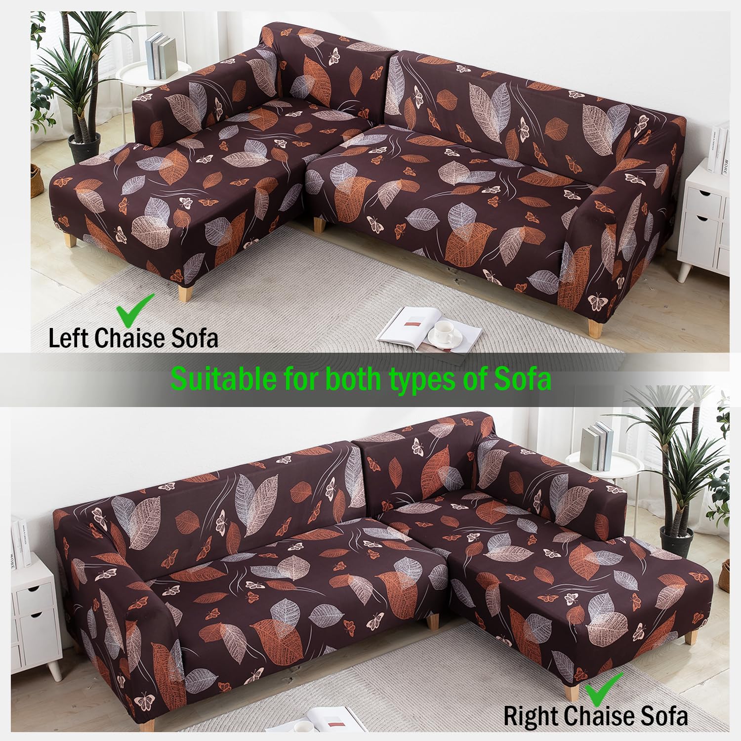 L Shape Sofa Cover- Choco Leaf - Luxury Quality Strechable & Dust-proof Sofa Cover