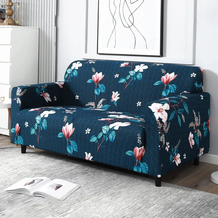 Sofa Cover- Blue Flooral - Luxury Quality Strechable & Dust-proof Sofa Cover