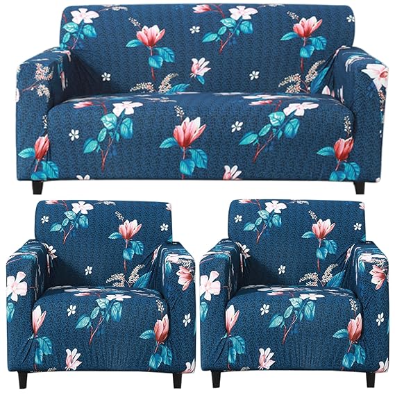 Sofa Cover- Blue Flooral - Luxury Quality Strechable & Dust-proof Sofa Cover
