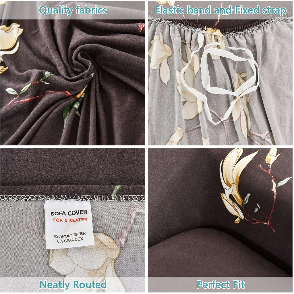 Brown Flooral - Luxury Quality Strechable & Dust-proof Sofa Cover