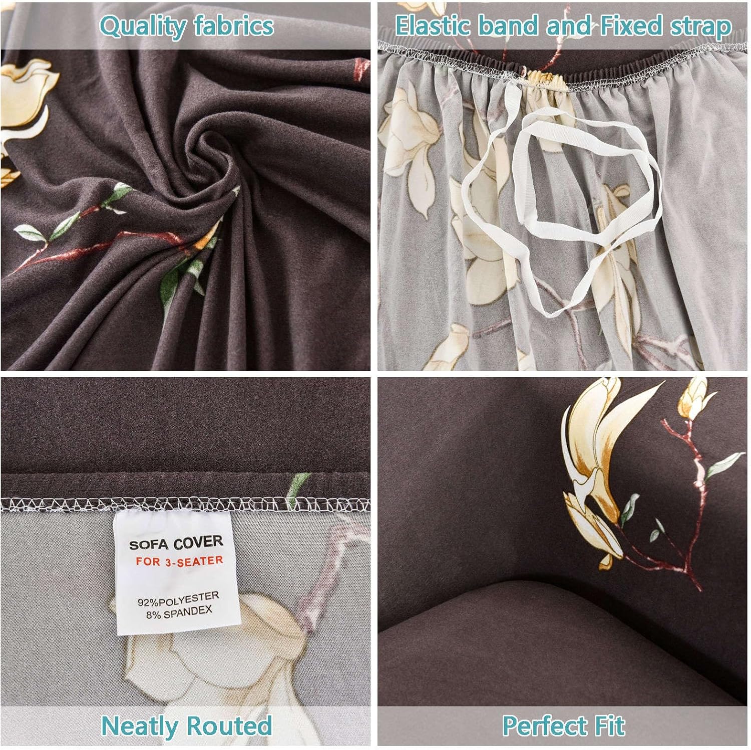 Brown Flooral - Luxury Quality Strechable & Dust-proof Sofa Cover
