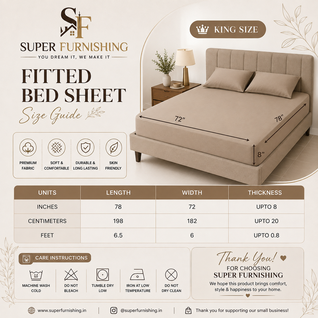 Brown Floral Cotton Blend Elastic Fitted King Size Double Bed Bedsheet with 2 Pillow Covers SUPER FURNISHING  BUY 1 GET 1 FREE