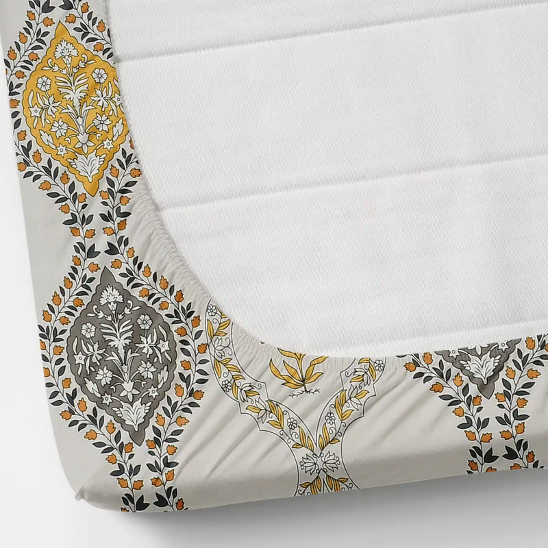 Porcelain Cotton Blend Elastic Fitted King Size Double Bed Bedsheet with 2 Pillow Covers SUPER FURNISHING  BUY 1 GET 1 FREE