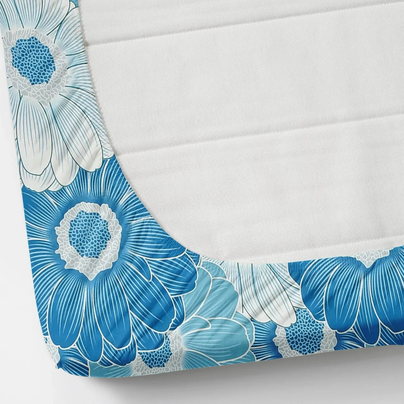 BOGO Blue Blossom Cotton Blend Elastic Fitted King Size Bedsheet - SUPER FURNISHING  BUY 1 GET 1 FREE