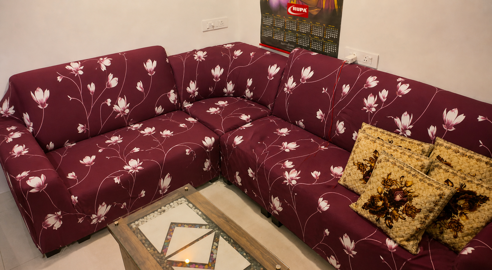 Floral Maroon - Luxury Quality Strechable & Dust-proof Sofa Cover