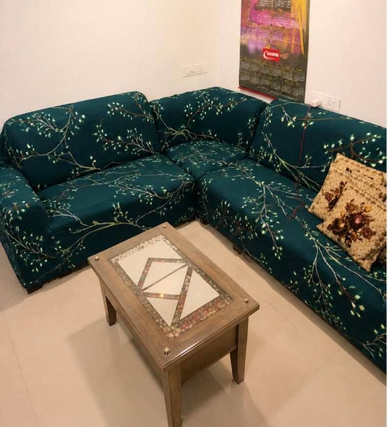 Sofa Cover- Leaf Olive Green - Luxury Quality Strechable & Dust-proof Sofa Cover