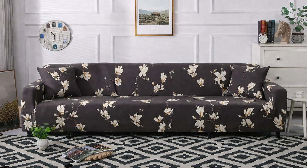 Brown Flooral - Luxury Quality Strechable & Dust-proof Sofa Cover