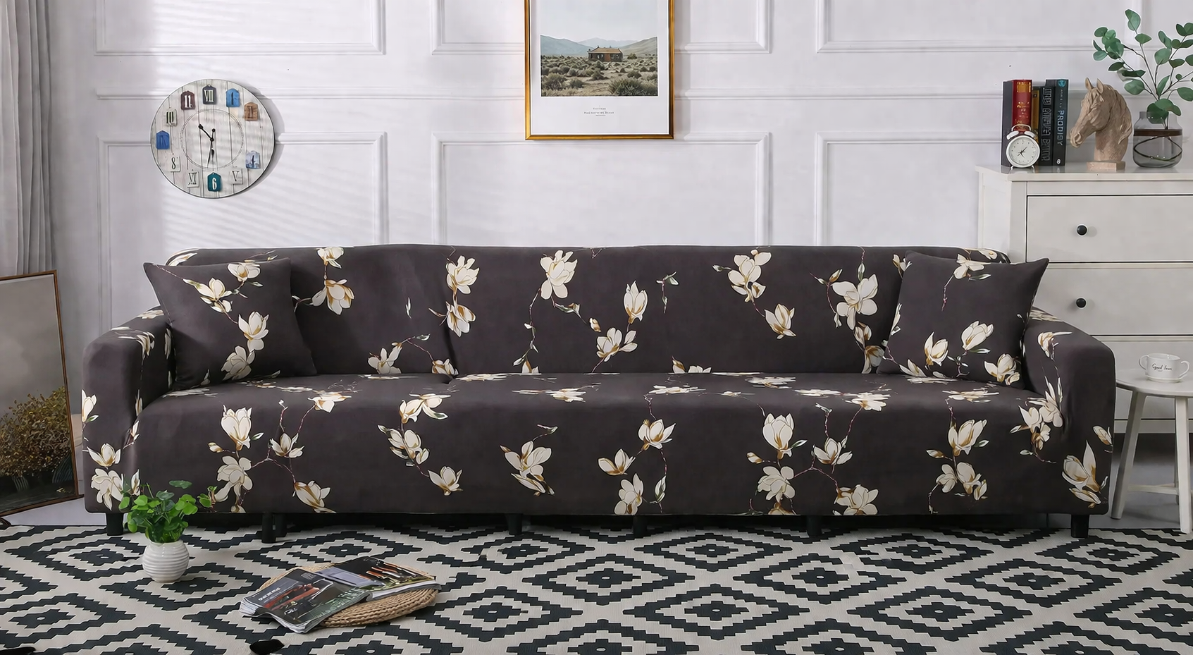 Brown Flooral - Luxury Quality Strechable & Dust-proof Sofa Cover