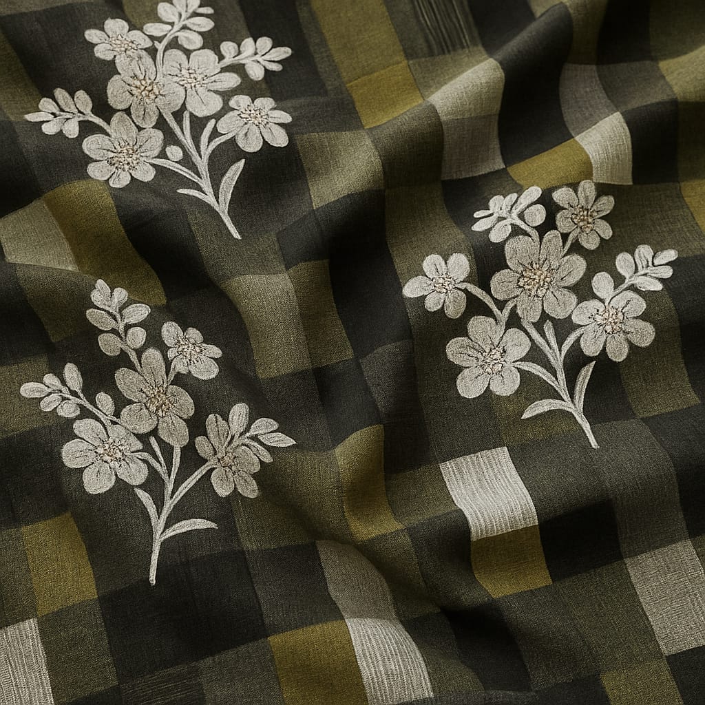 Olive Green Flooral print/  Pure Cotton King Size Bedsheet - Super Furnishing