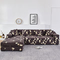 L Shape Sofa Cover- Floral Dark Coffee - Luxury Quality Strechable & Dust-proof Sofa Cover